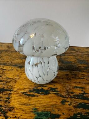 Handblown White Glass Mushroom Light - Home Art Accent